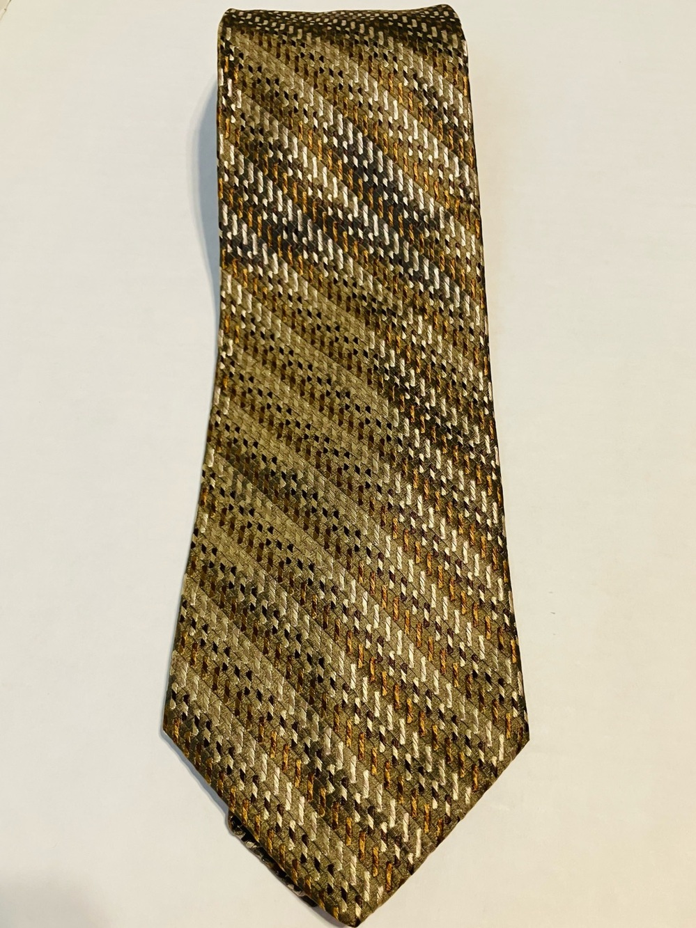 Alfred Sung Italian Silk Tie Necktie brown Gold Vintage